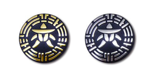 稲荷交通(株) 様 社章 金・銀色メッキ+ダムシン(艶消し黒塗装)